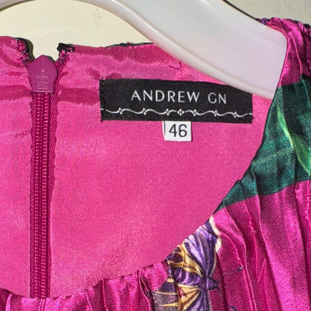 Andrew GN Gown Flowers & Butterflies 🦋 Floral Maxi Dress Feather Sleeves L 46 - Picture 7 of 8